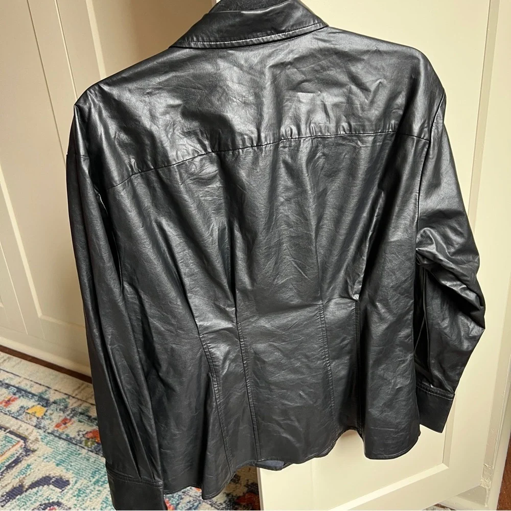 Banana Republic Black Faux Leather Button-Down Shirt Size M